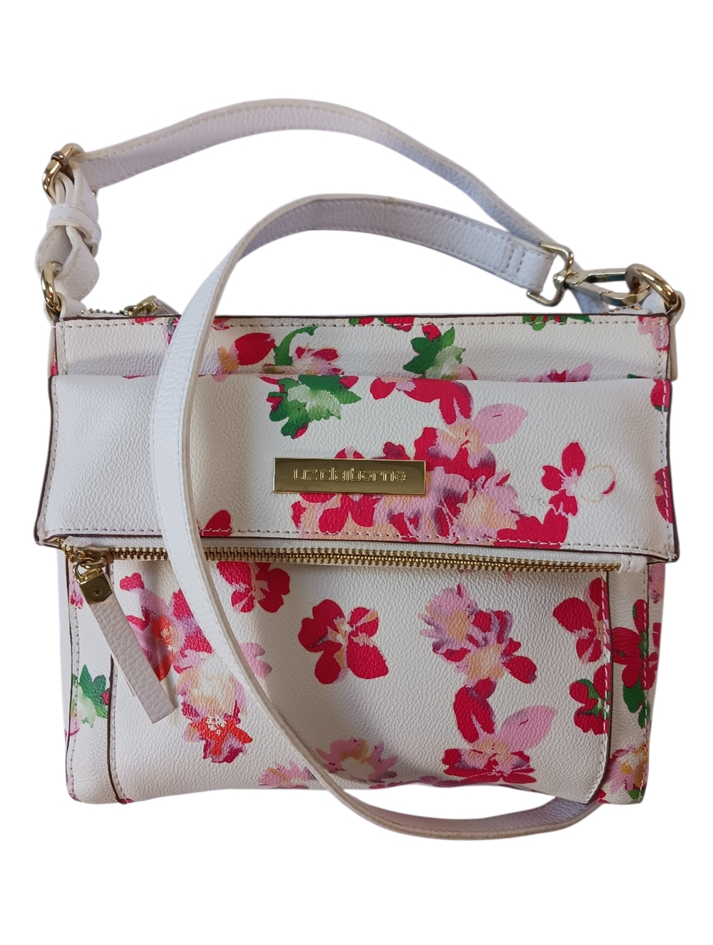 Floral Print Crossbody Shoulder Handbag Vegan Leather Summer Ivory Red Pink NEW
